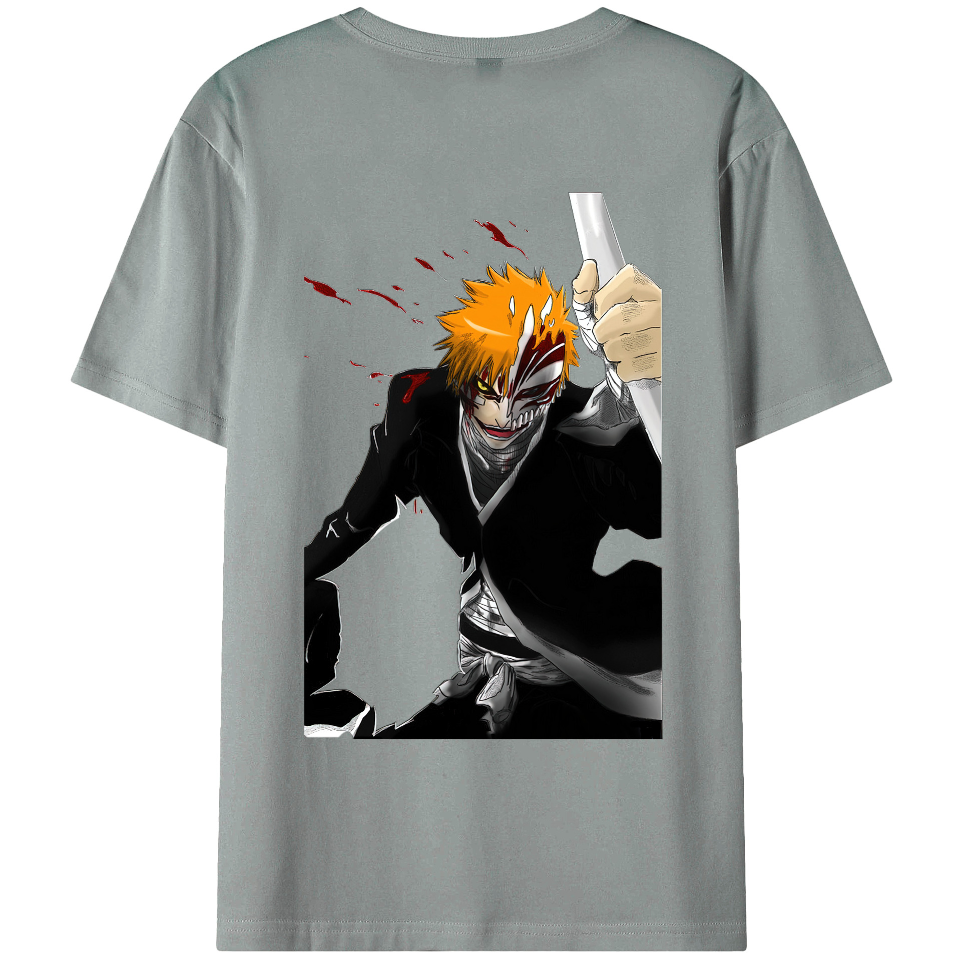 （画像用） ブリーチ 黒崎一護（くろさき いちご）BLEACH Kurosaki Ichigo 綿100％ メンズ半袖Tシャツ（バックプリント） 通気性
